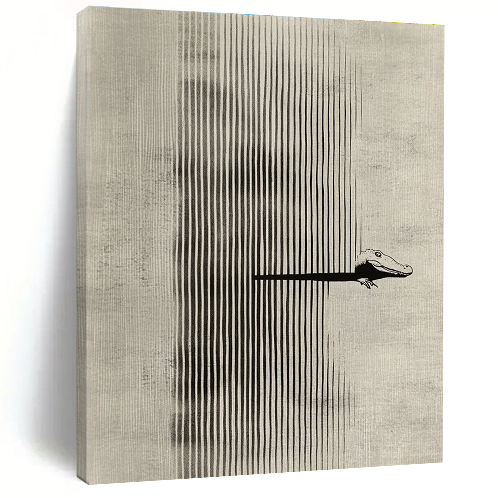 Alligator in Stripes Whimsical Minimalist Abstract Painting GAB0341