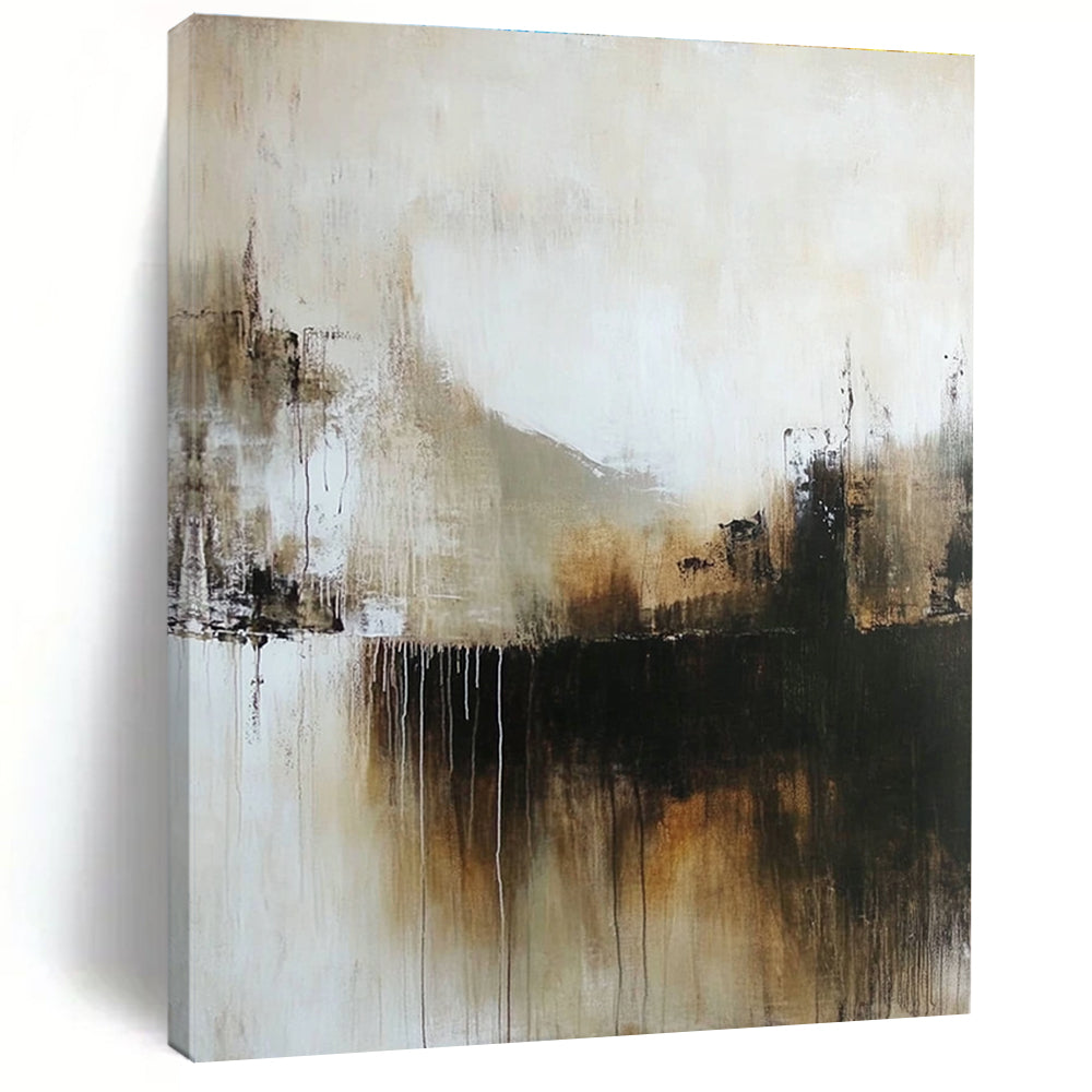 Beige and Black Drip Abstract Painting for Industrial - Styled Lofts GAB1094
