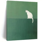White Cat on Green - Minimalist Animal Art GAB0405