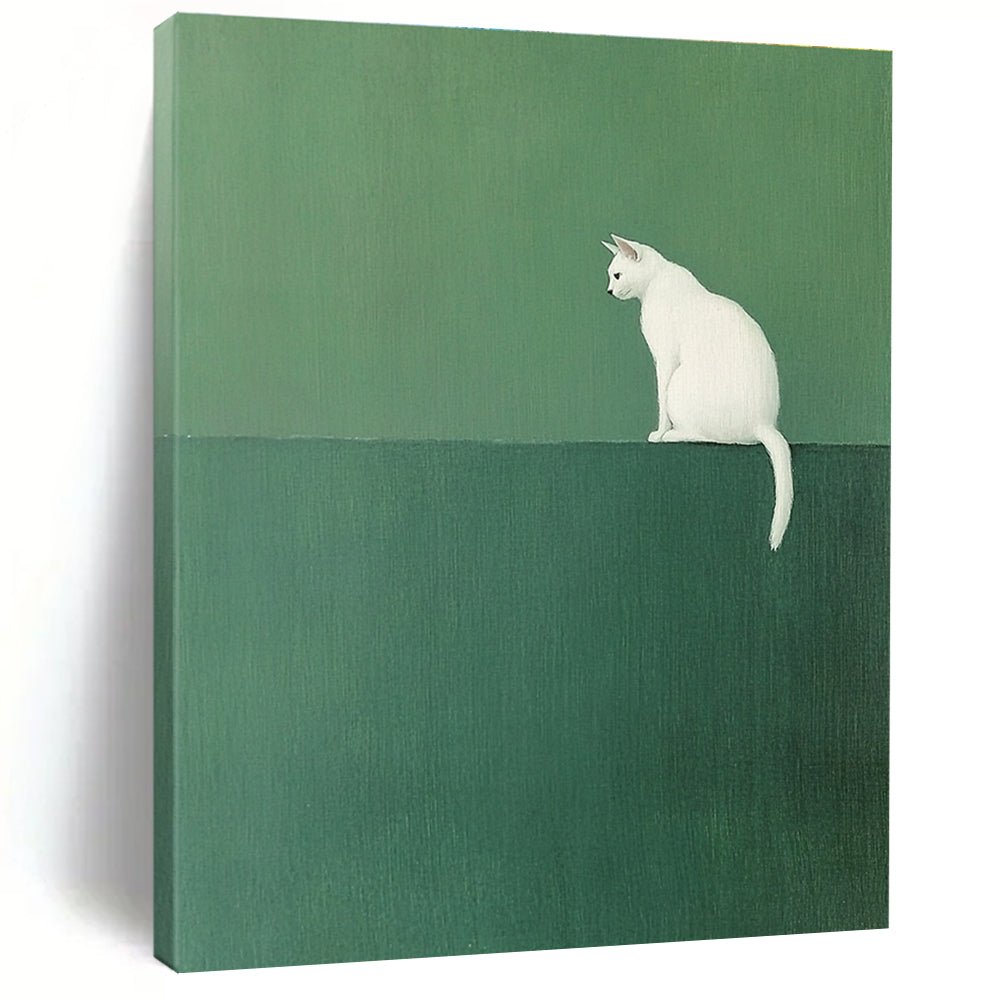 White Cat on Green - Minimalist Animal Art GAB0405