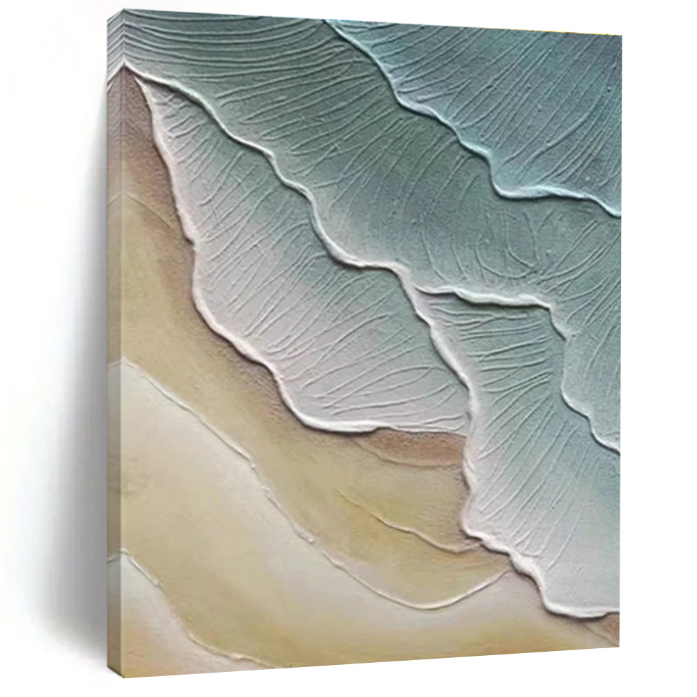 Textured Leaf - Like Abstract in Green and Beige Painting for Nature - Themed Spaces HENG342