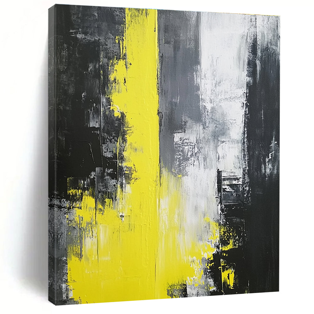 Yellow Black Gray Abstract Painting with Intense Drama WINK506