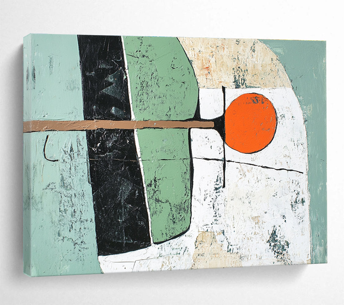 Green and Orange Geometric Shapes with Textured Background Abstract Painting ABS351
