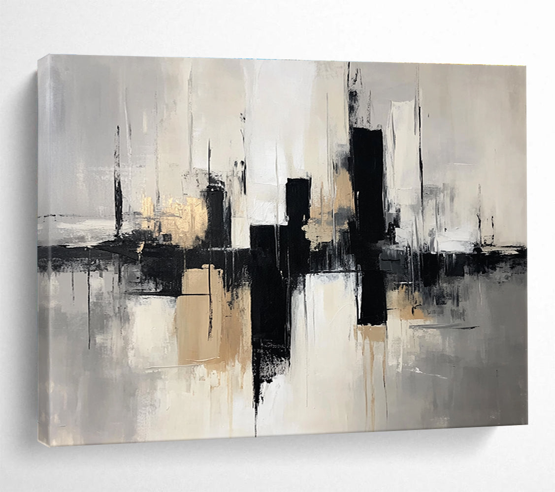 Abstract Cityscape: Urban Silhouettes with Metallic Accents Abstract Painting ABS178