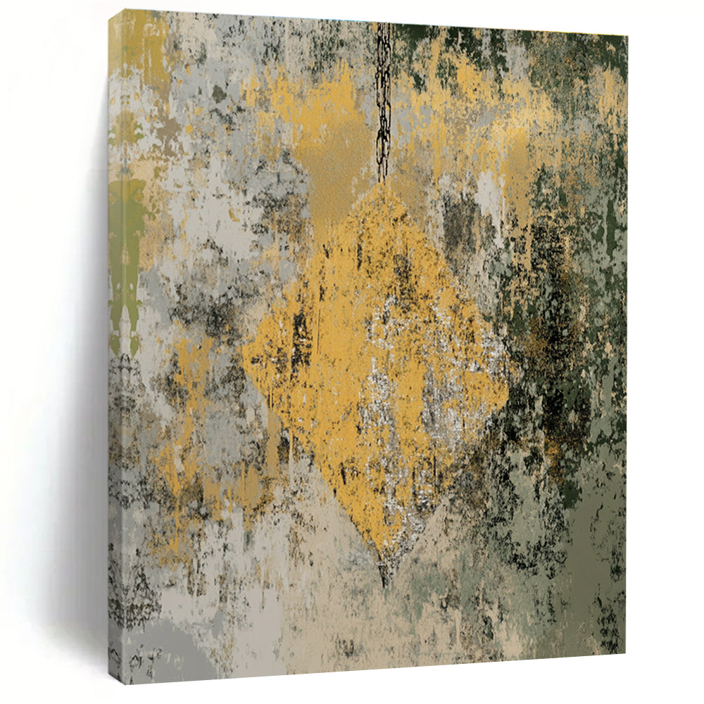 Textured Yellow and Green Abstract Painting with Rustic Vibe WINK303