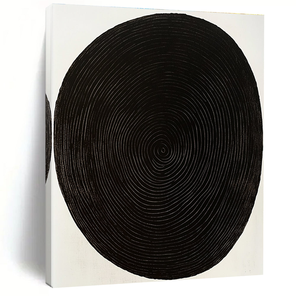 Black Concentric Circles Abstract Painting with Meditative Rhythm WINK021