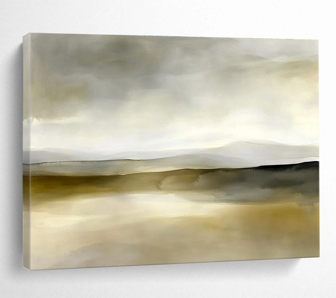 Neutral Tones Landscape Abstract Painting with Serene, Misty Ambiance ABS447