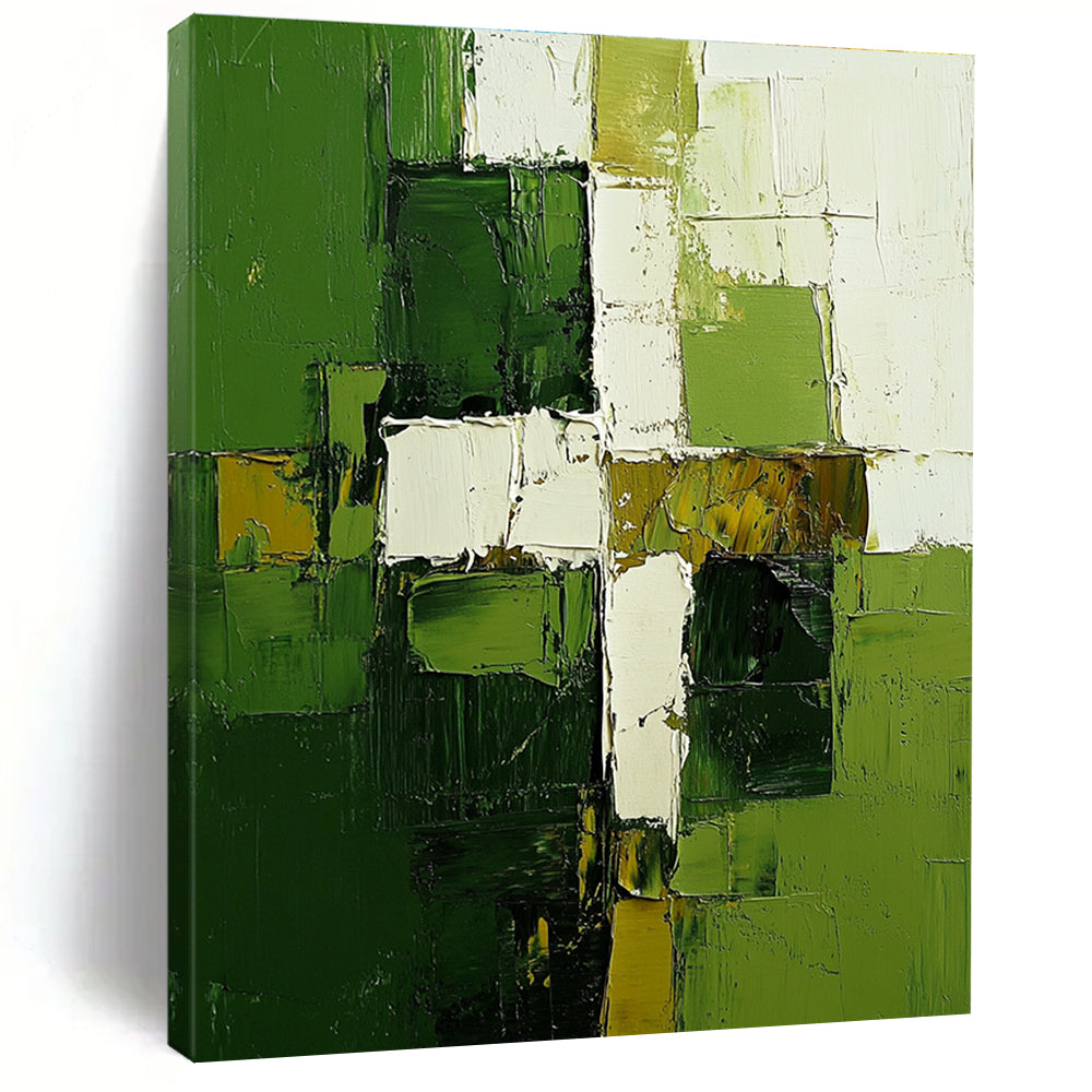 Green White Geometry Abstract Painting for Contemporary Galleries GAB0769