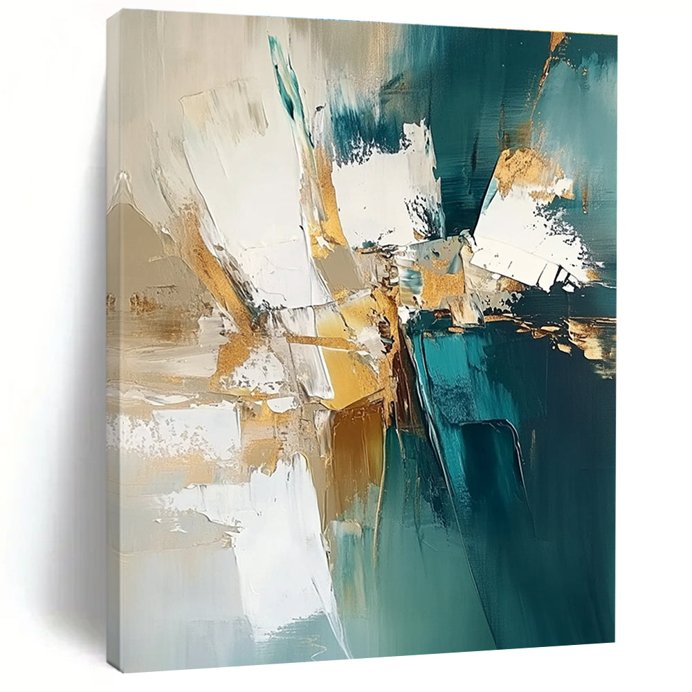 Teal and Gold Textured Abstract Painting for Coastal - Inspired Living Rooms GAB0901