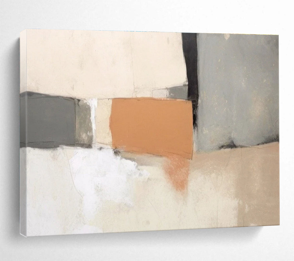 Neutral - Toned Geometric Abstract Painting for Timeless Interiors YHT075