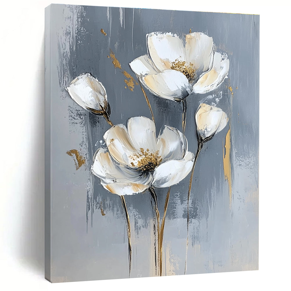 Gold - Accented Flowers Abstract Painting for Elegant Dining Rooms GAB1003