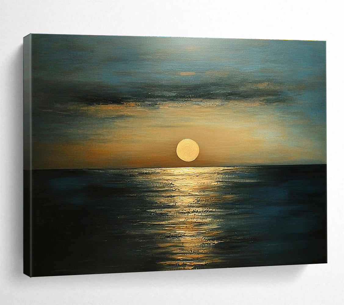 Golden Sunset Over Ocean Abstract Painting with Serene Ambiance ABS571