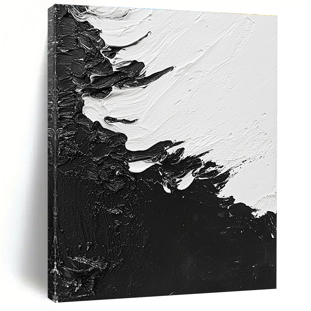 Textured Black and White Abstract Painting with Tactile Surfaces WINK825