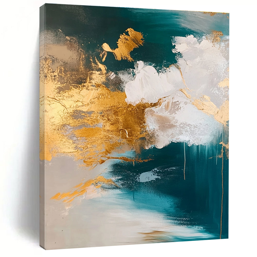 Teal Gold Abstract Clouds Painting with Metallic Accents WINK630