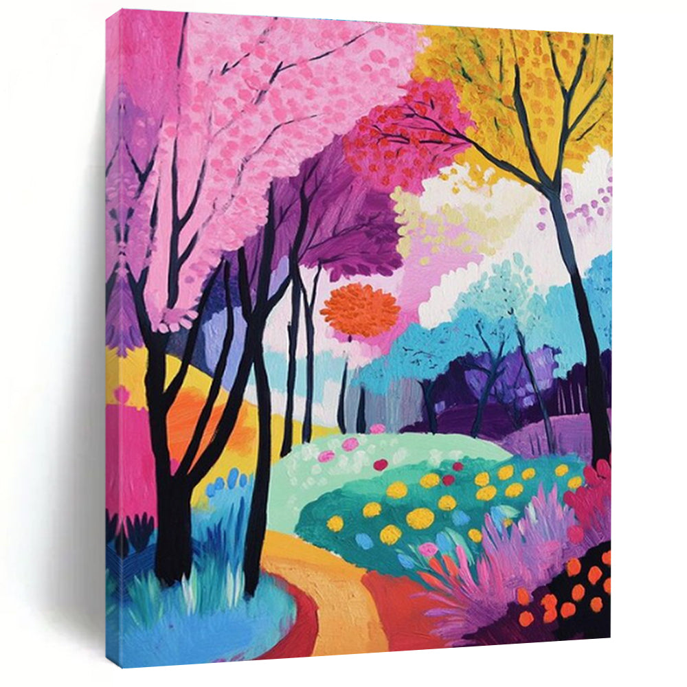 Vibrant Colorful Forest Abstract Painting for Playful Kids' Museums HENG529