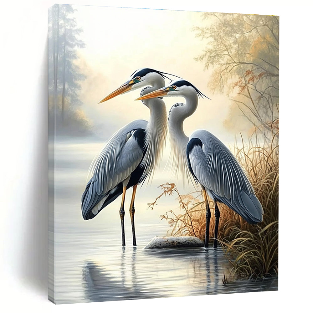 Herons by River Idyllic Abstract Painting for Nature - Loving Homes GAB1498