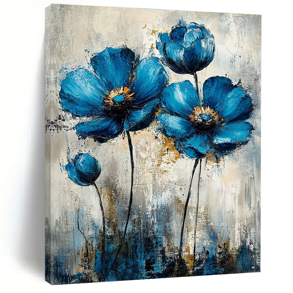 Textured Blue Flowers - Tactile Botanical Abstract Painting GAB0474
