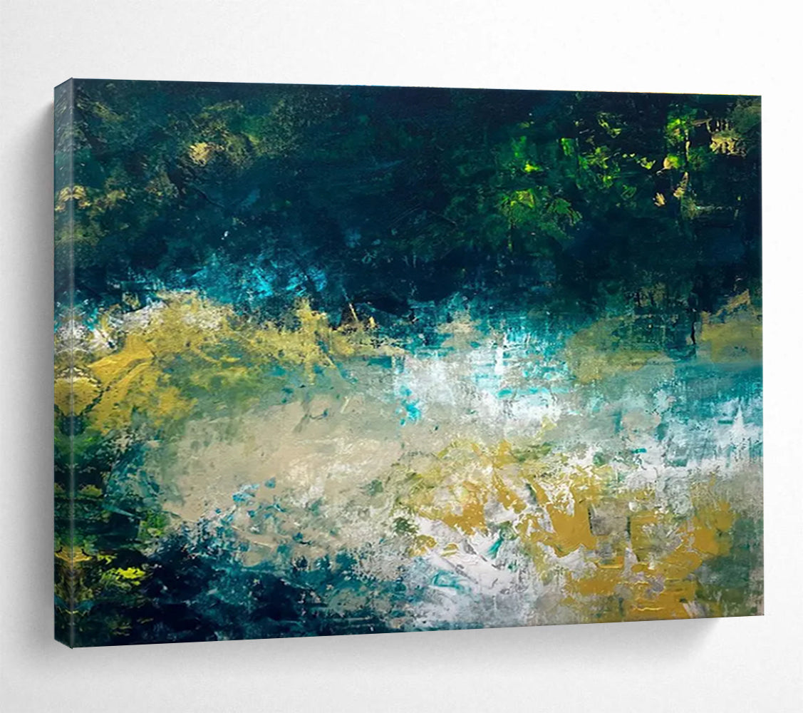 Teal and Gold Abstract Landscape Painting for Coastal Home Interiors YHT326