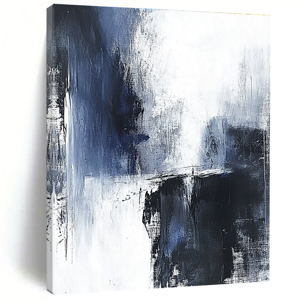 Blue Black White Abstract Painting with Moody Mystery WINK557