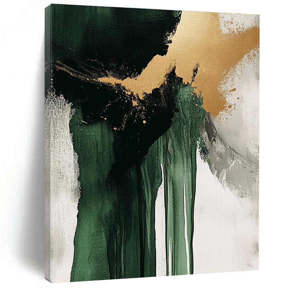 Green Gold Drip Abstract Painting with Flowing Elegance WINK634