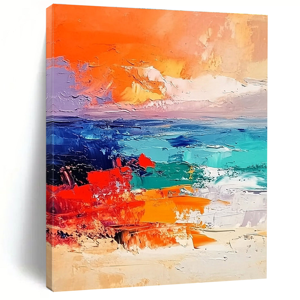 Colorful Seaside Abstract Painting with Vibrant Coastal Vibes WINK580