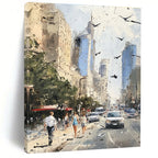 Busy Urban Sidewalk Dynamic Cityscape Abstract Painting GAB0285
