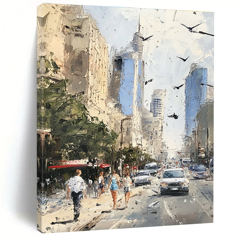 Busy Urban Sidewalk Dynamic Cityscape Abstract Painting GAB0285