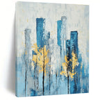 Blue Cityscape with Yellow Trees Serene Abstract Painting for Urban Homes GAB1402
