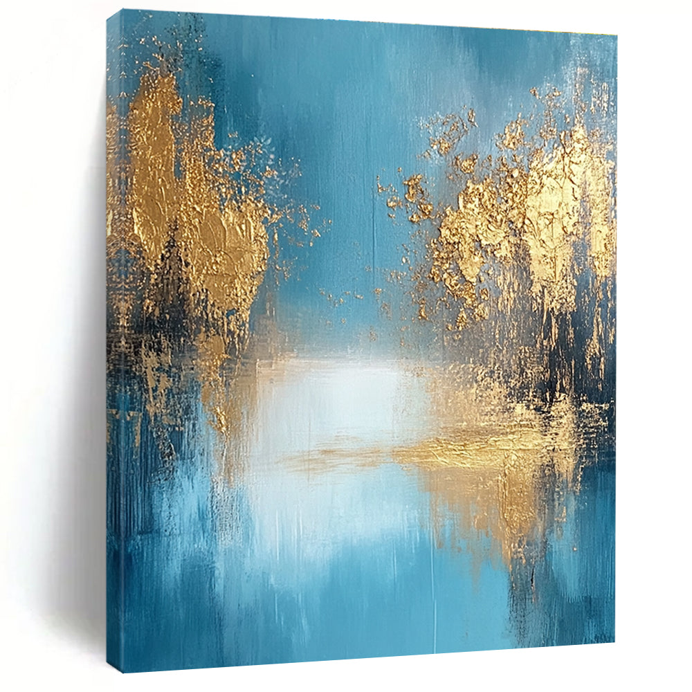 Blue and Gold Abstract Landscape Painting for Luxury Spa Reception Areas GAB1184