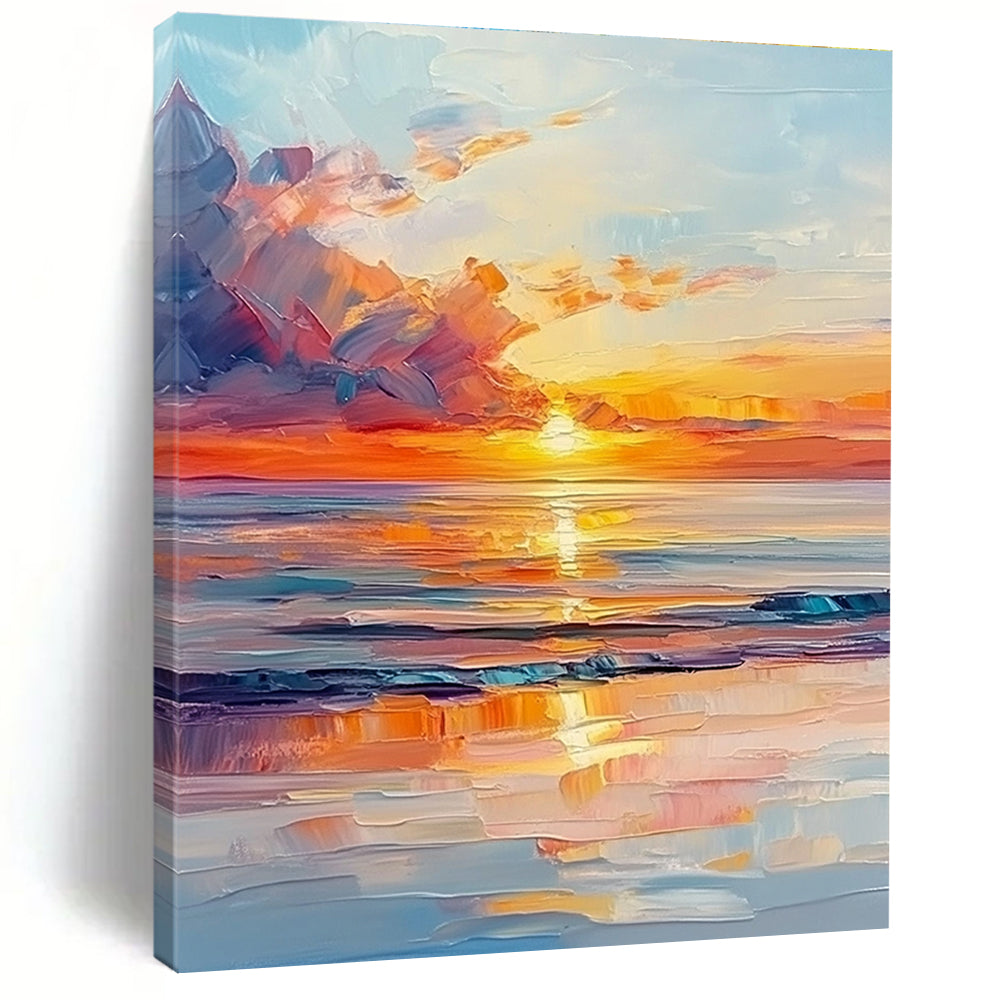 Fiery Sunset Sea Abstract Painting with Dynamic Brushstrokes GAB0016