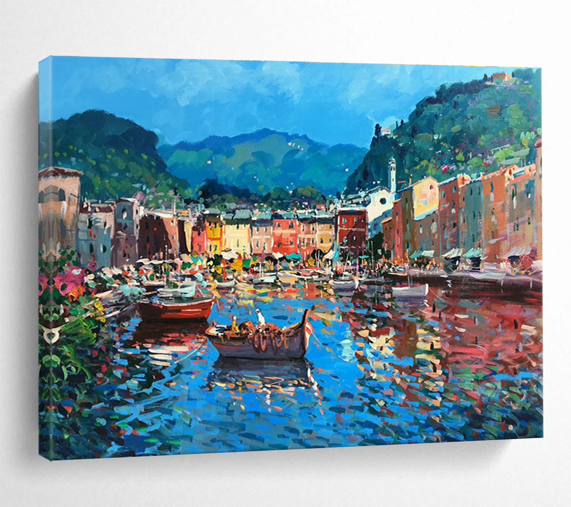 Harbor Town Abstract Painting for Nautical - Themed Bars YHT459