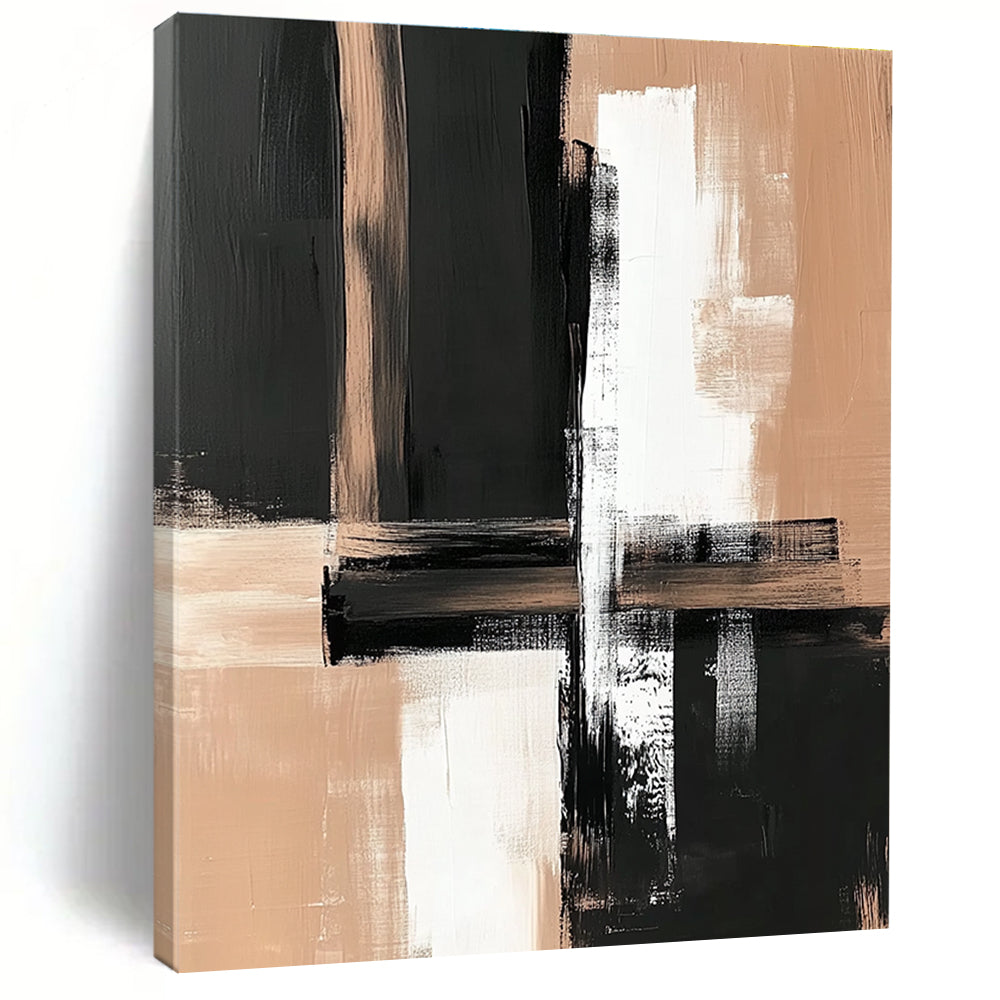Black and Beige Abstract Painting with Bold Brushstrokes WINK861