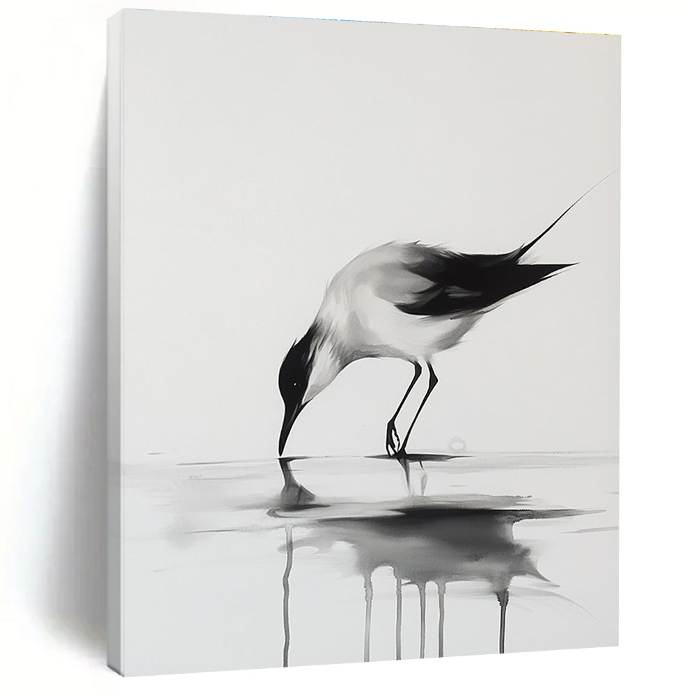 Bird in Contemplation Abstract Painting with Subtle Reflections GAB0024