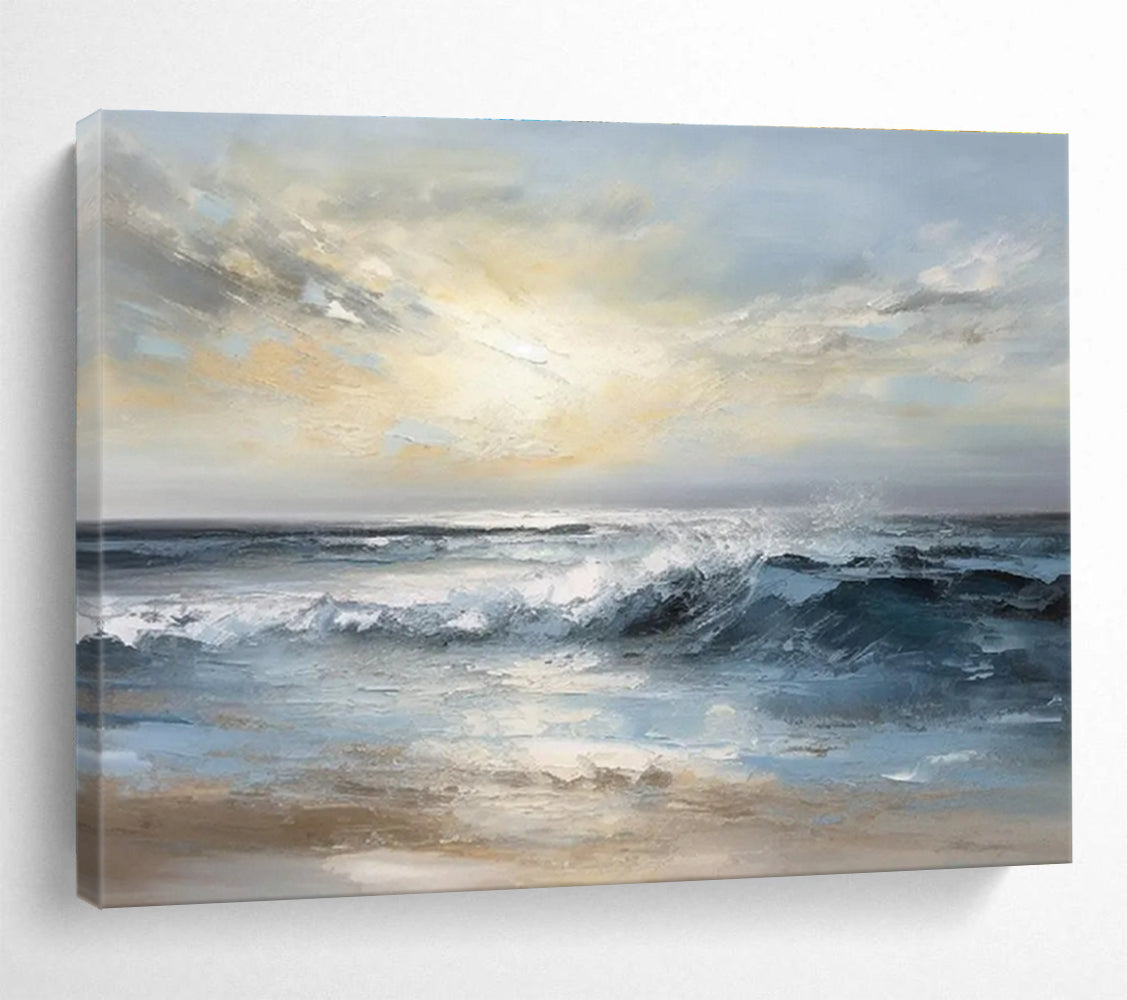 Calm Sea Waves Abstract Painting for Serene Bedroom Retreats YHT315