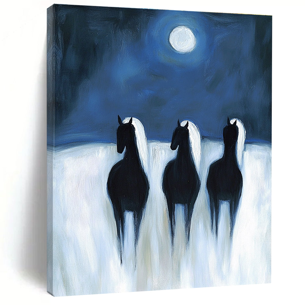 Horses Under Moon Serene Abstract Painting for Nature - Inspired Spaces GAB1490