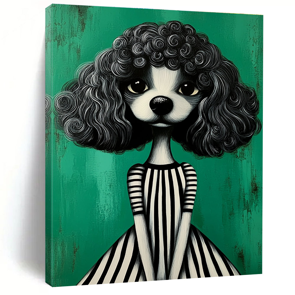 Whimsical Curly - Haired Dog Portrait Abstract Painting GAB0031