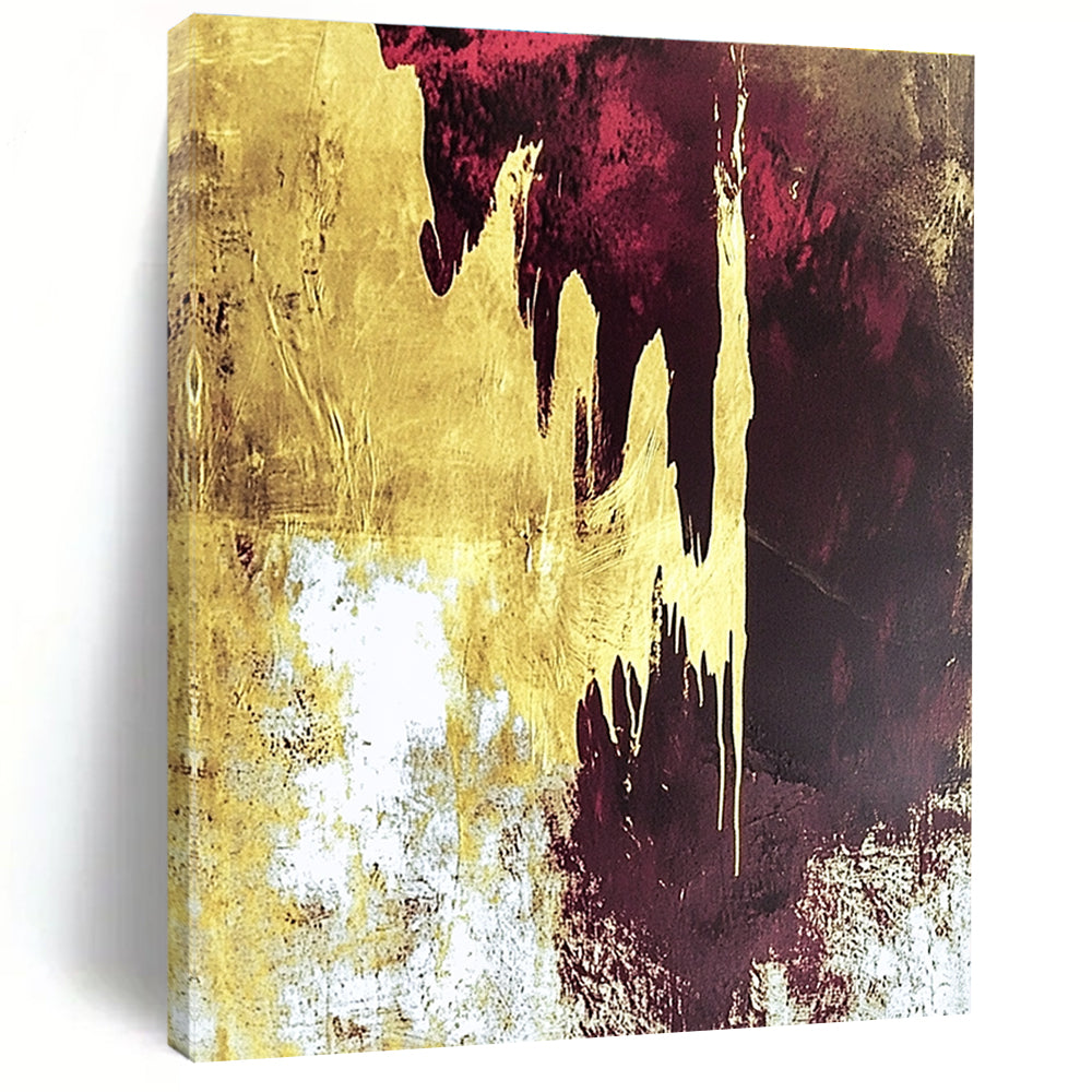 Gold Burgundy Drip Abstract Painting with Opulent Flow WINK602