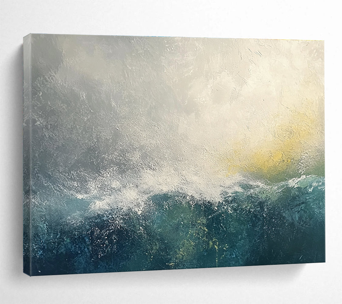 Gray and Blue Wave Abstract Painting with Subtle Textures ABS272