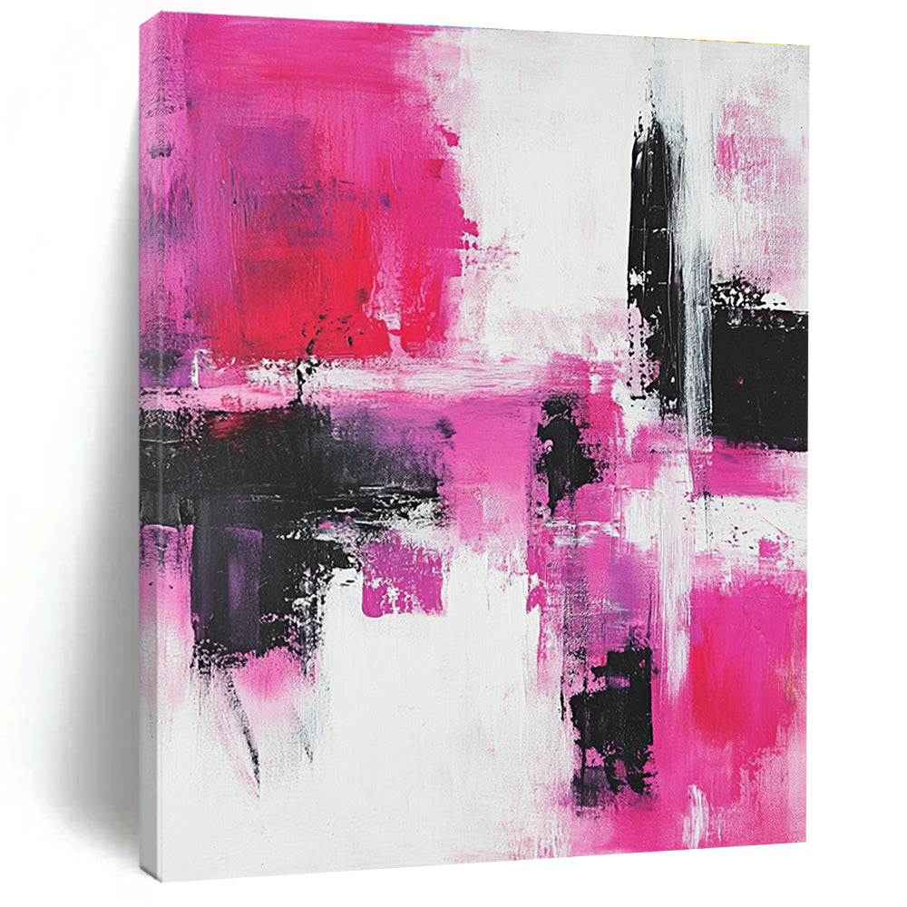 Bold Pink and Black Abstract Painting for Vibrant Interiors GAB0672