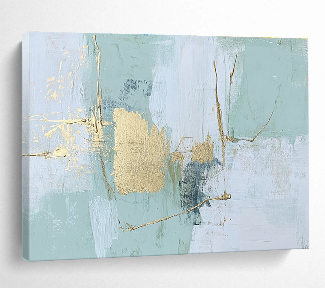 Mint - Gold Abstract Strokes Painting with Subtle, Elegant Accents ABS484