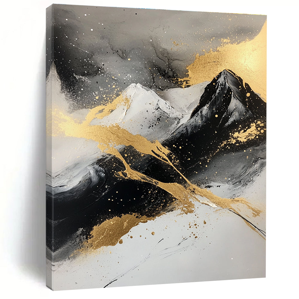 Gold - Accented Mountain Abstract Painting with Majestic Allure WINK320