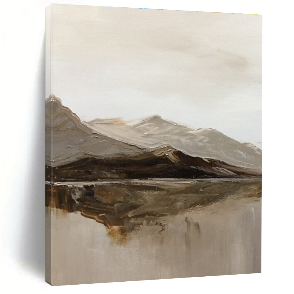 Minimalist Mountain and Lake Landscape Abstract Painting for Nature - Lover Bedrooms HENG358