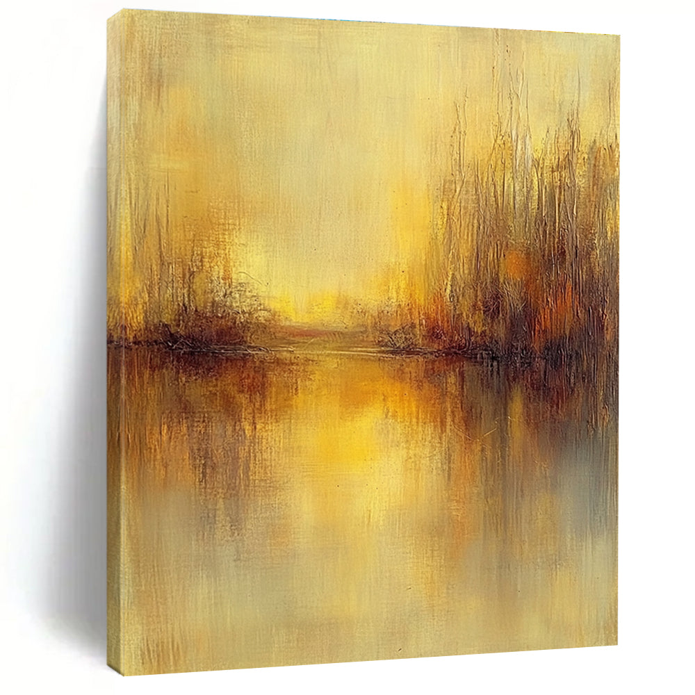 Golden River Landscape Abstract Painting for Rustic - Style Wine Cellars GAB1279