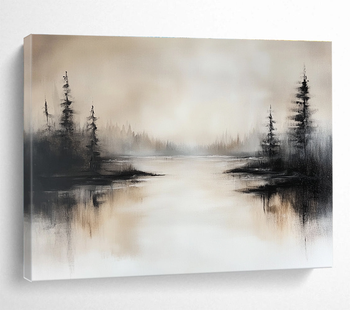 Misty Lake Abstract Landscape Painting ABS213