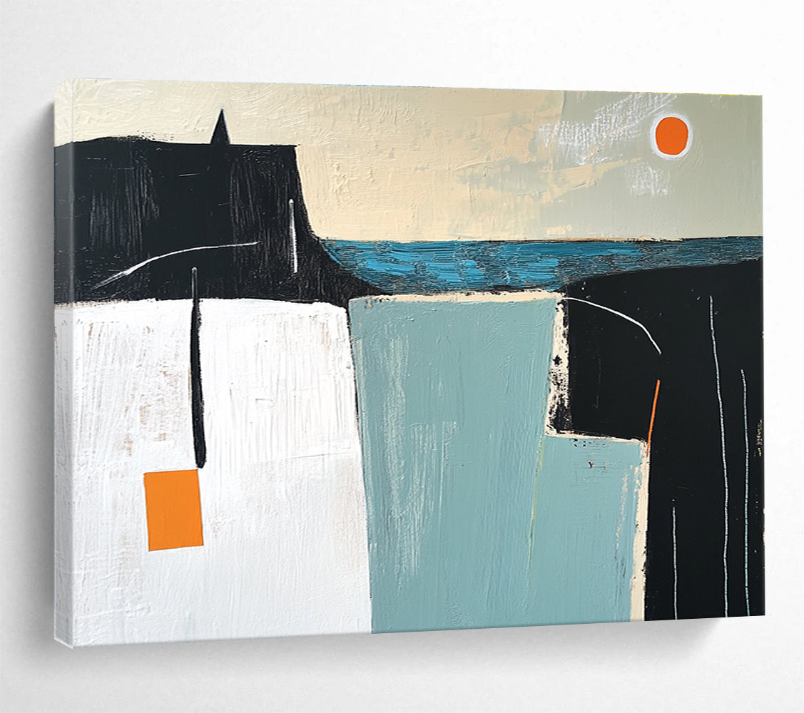 Minimalist Coastal Abstract Painting with Calm Geometric Forms ABS546