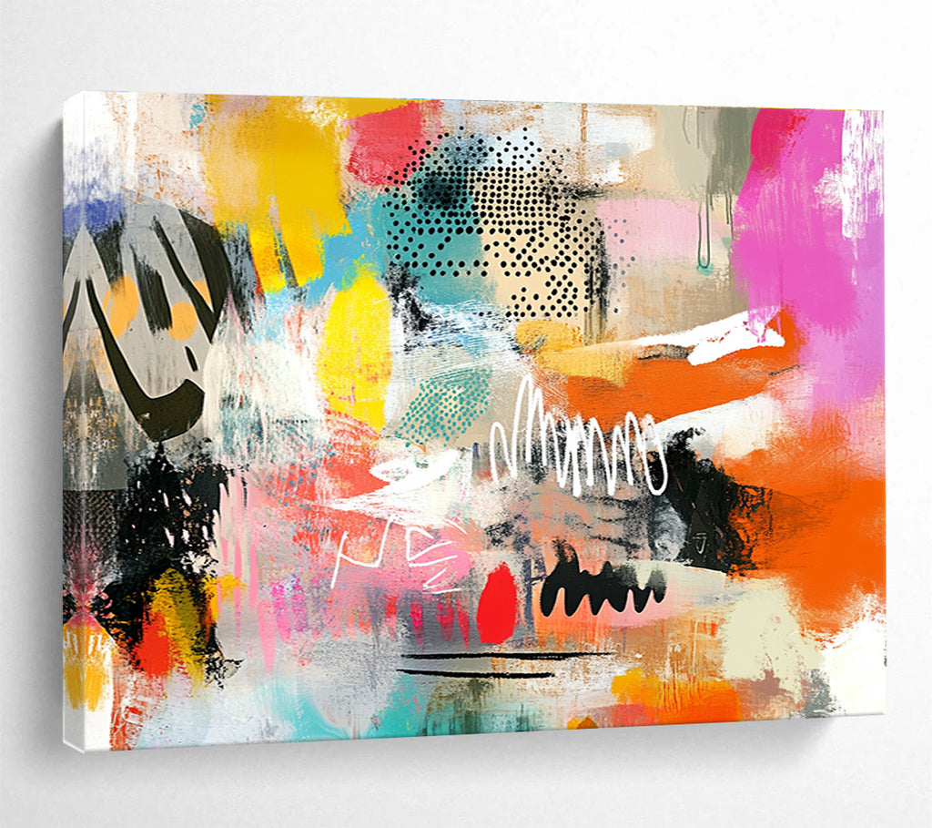 Colorful Abstract Collage: Playful Mix of Shapes and Colors Abstract Painting ABS168
