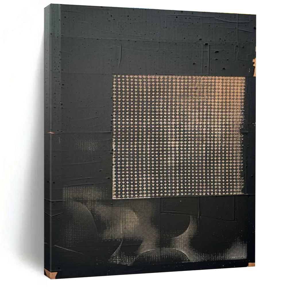 Black and Gold Grid Abstract Painting for Contemporary Art Spaces HENG306