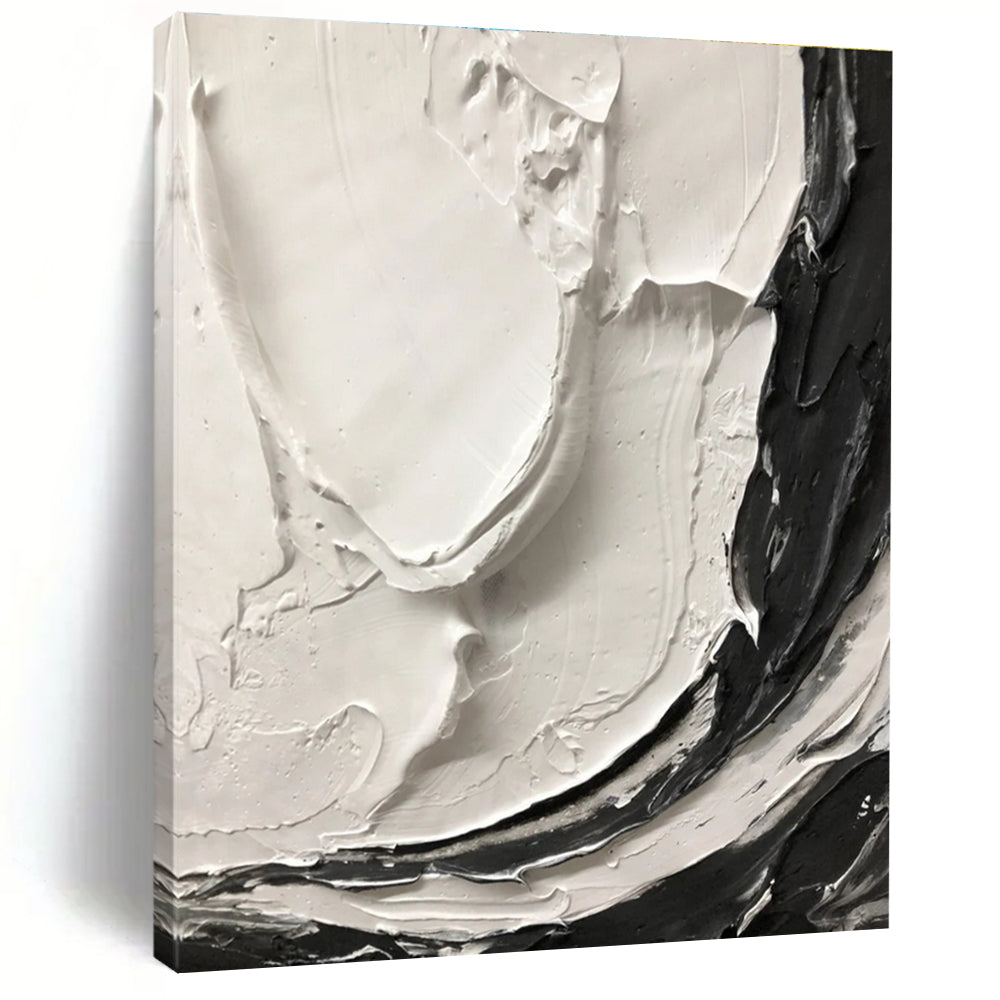 Black - White Textured Swirl Abstract Painting for Art - Centric Living Spaces HENG387