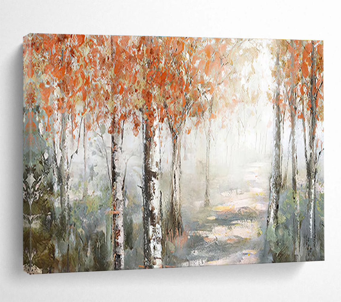 Autumn Birch Forest Abstract Painting for Cozy Reading Nooks YHT222