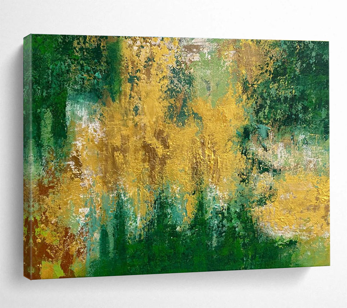 Green and Gold Abstract Painting for Eco - Friendly Retail Stores YHT375